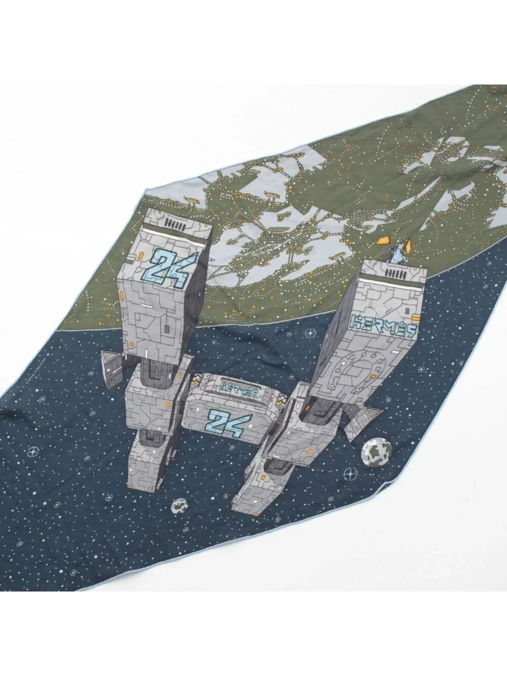 Hermes Losange Cashmere Silk Odyssey Spaceship Diamond Large Shawl Navy